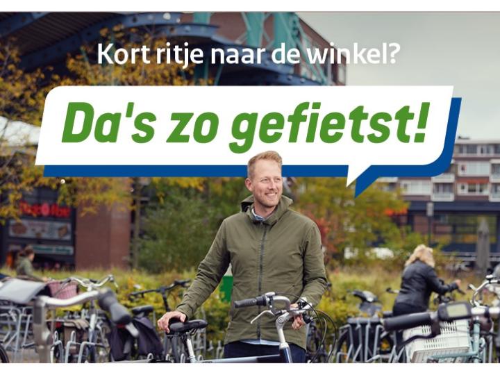 Da's zo gefietst naar de winkel